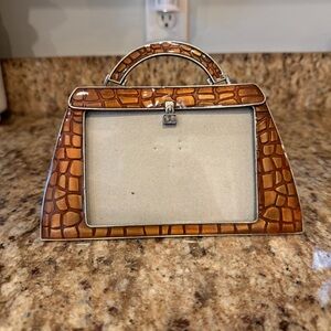 Sunflower Designs Brown Enamel Metal Purse Tabletop Picture Frame Coquette Girly